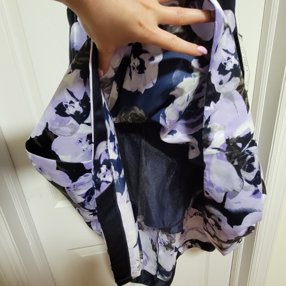 XSCAPE Off-The-Shoulder Floral Skirt Dark Blue and Purple High Low Dress sz 10 - Picture 9 of 11